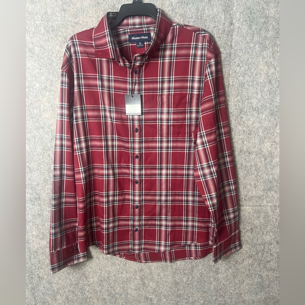 Mizzen+Main Men Size‎ XXL Burgundy Plaid Casual Shirt NWT